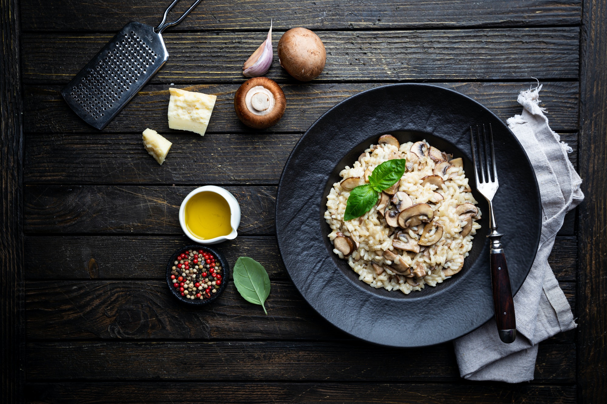 Risotto with mushrooms in a plate